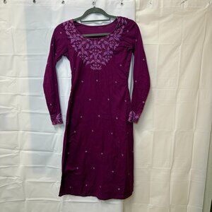 purple chikankari kurti kurta traditional Indian tunic embroidery handmade